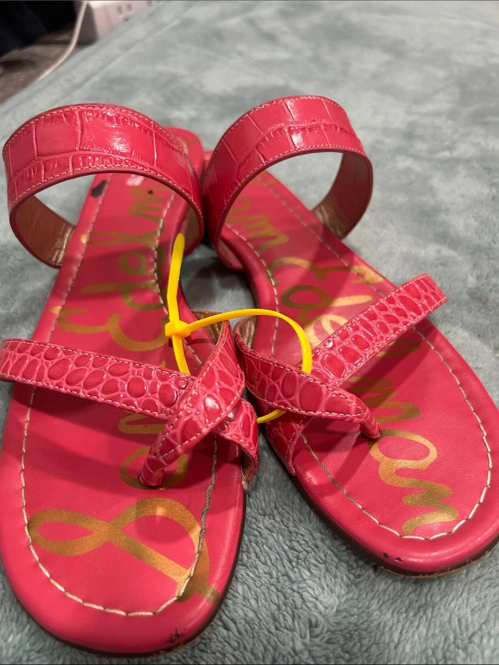 Sam Edelman Pink Croc-Embossed Slide Sandals - Picture 4 of 9